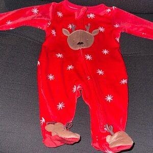 Festive Red Reindeer Footie Pajamas